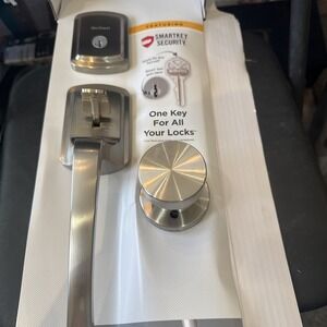 Kwikset Prague Satin Nickel Entry Door Handleset Round Pismo Knob 98180-025